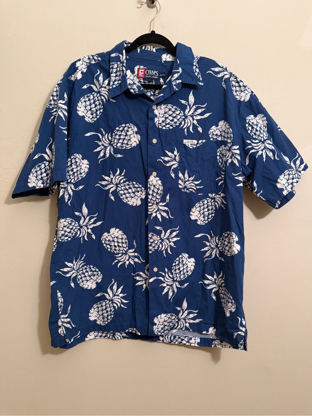 Vintage Y2K Chaps Ralph Lauren Hawaiian Aloha Shirt XL Blue Pineapple Print